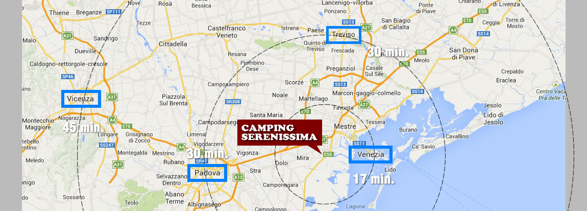 Camping Serenissima - Venezia, distanze in minuti